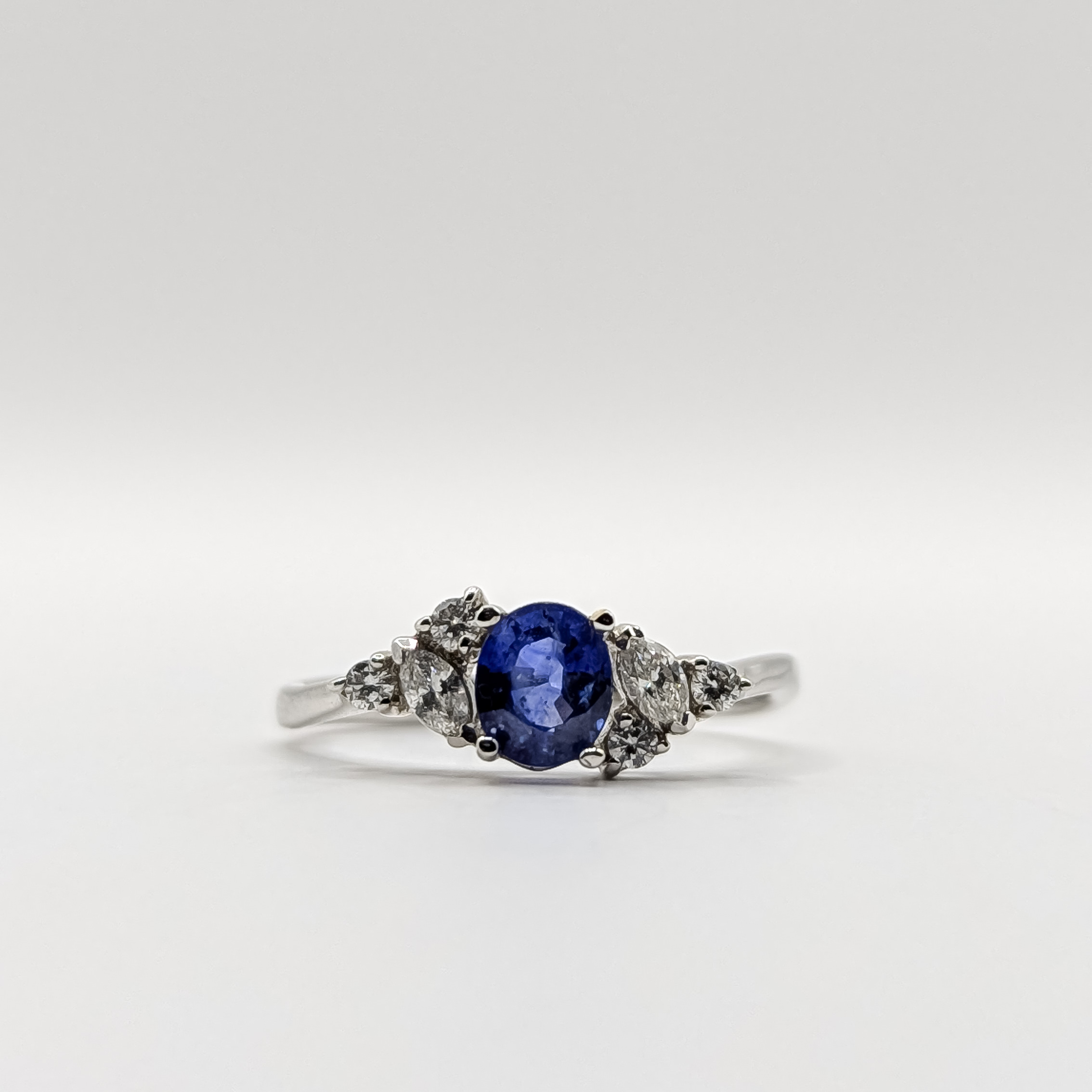 Blue Sapphire Diamond and White Gold Ring