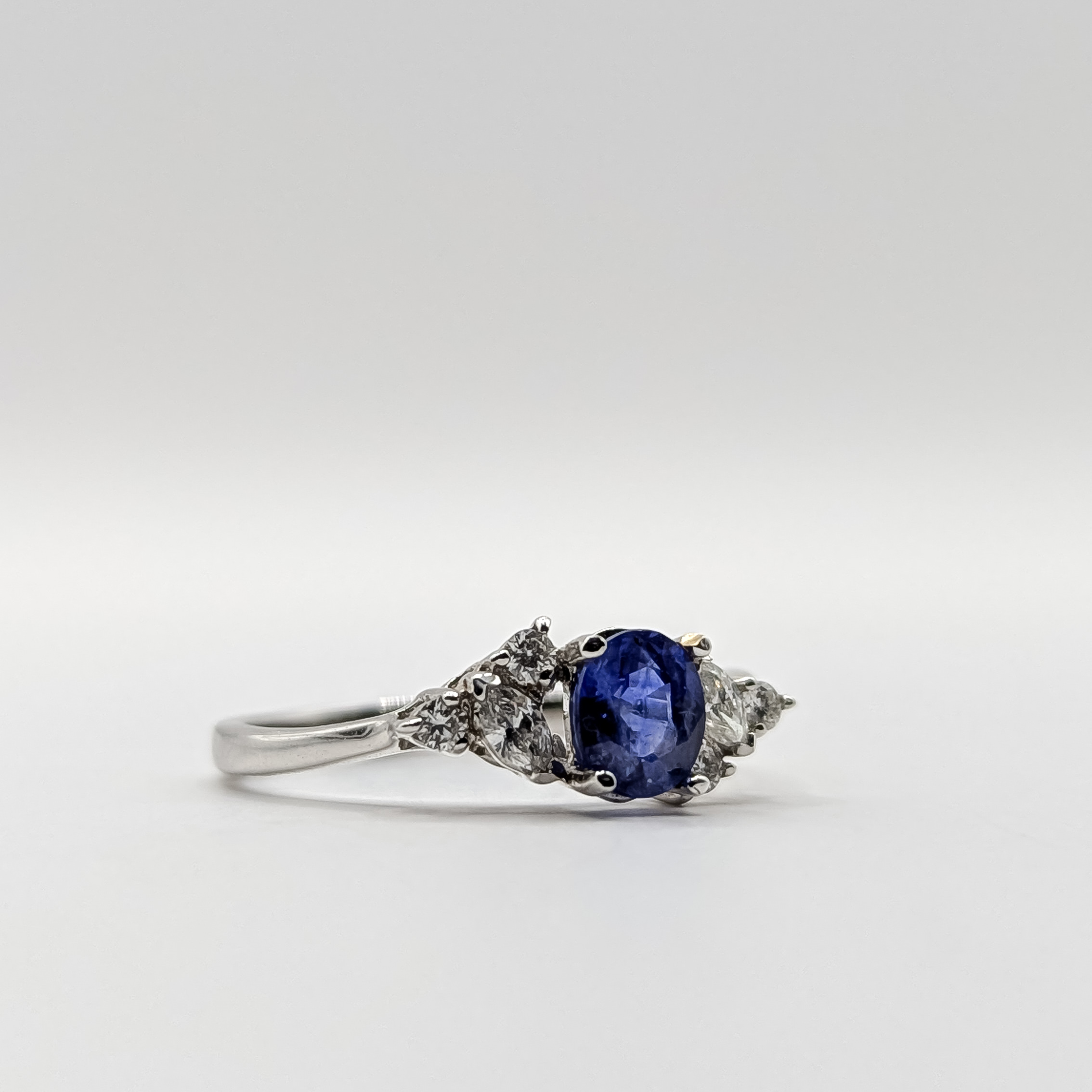 Blue Sapphire Diamond and White Gold Ring